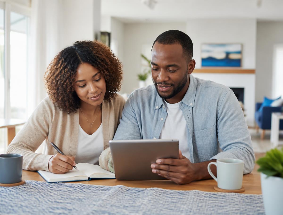 Couple planning their household finances together